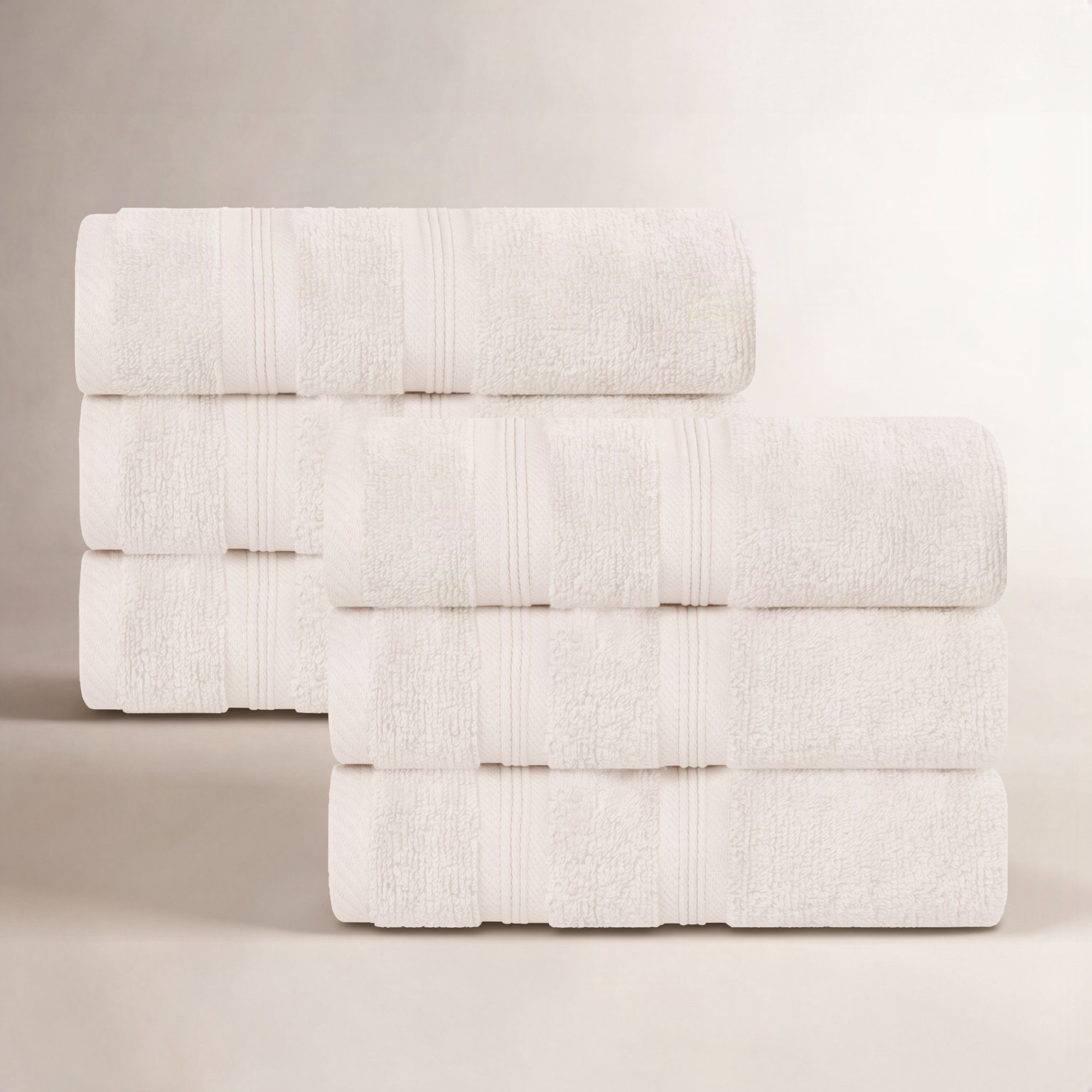 6-Piece Zero-Twist Quick-Dry Cotton Towel Set, Ivory