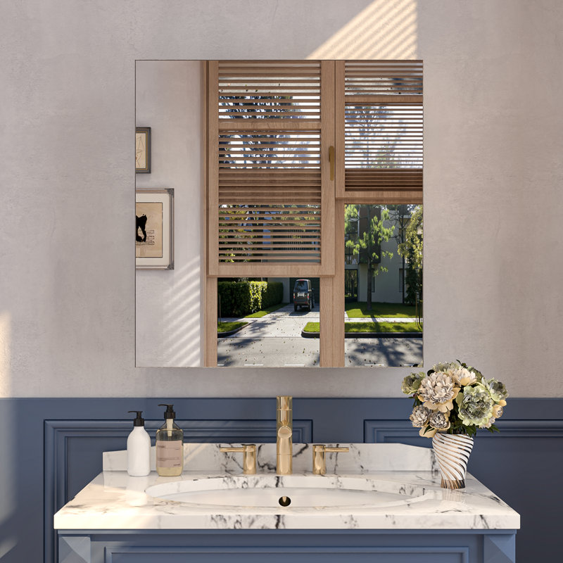 Recessed & Surface Mount Medicine Cabinet With Mirror, Adjustable Shelves And Soft-Close Hinges, 26" H x 24" W x 5" D