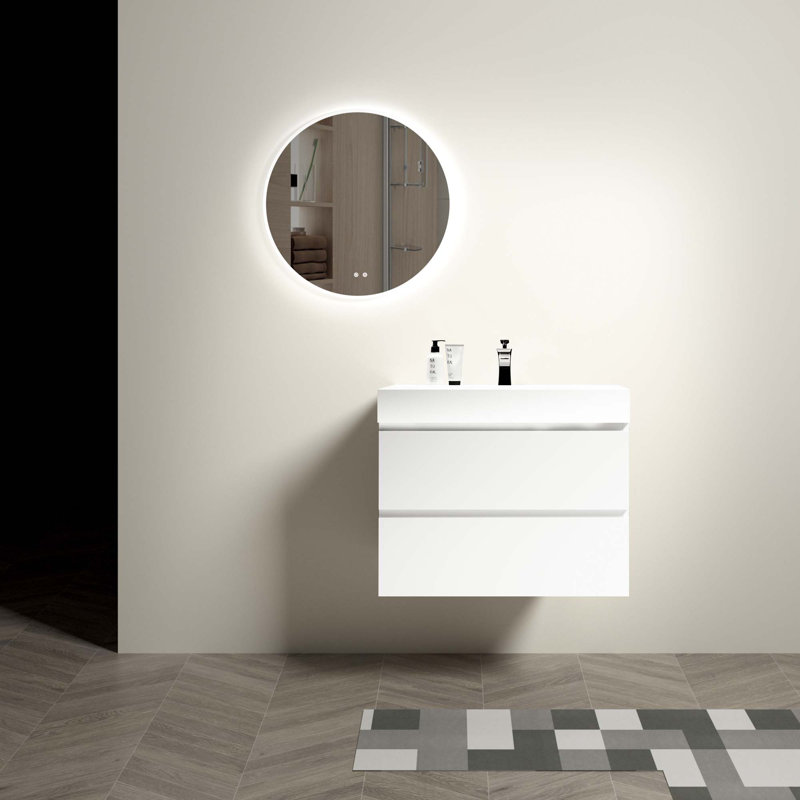 Grand meuble-lavabo mural moderne avec lavabo une pièce sans drain ni robinet