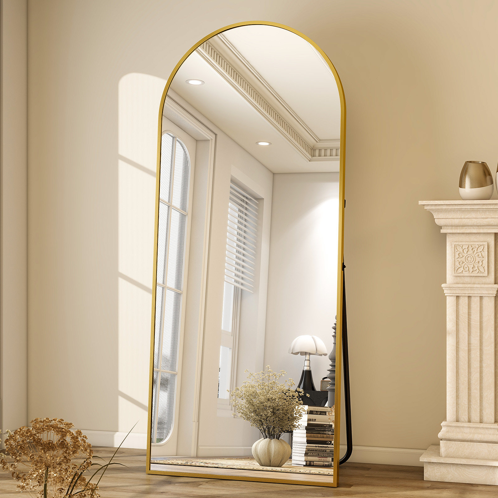 Everly Quinn Arch Floor Mirror (70" x 26", Gold)