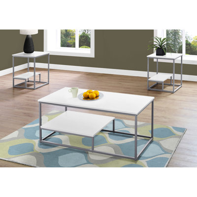 3 tables - stratifié blanc et métal gris, tables d'appoint, tables de bout 3 pièces Modern