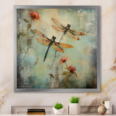 Art rétro sur toile, libellule volante