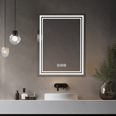 Miroir de salle de bain mural 36 "x 28" avec DEL, 5 minutes, 3 couleurs réglables, Hd Reflection 28 ", fonction, à intensité variable, réflexion exquise, fixation