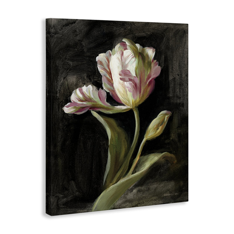  Tulipe sur toile noire par Danhui Nai, H 20 po x l 16 po
