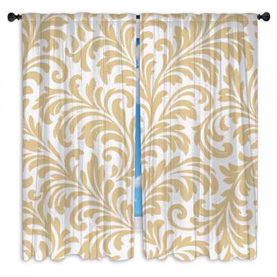 Beige Floral Damask Window Curtains Damask Sheer & Room Darkening - 2 Panels
