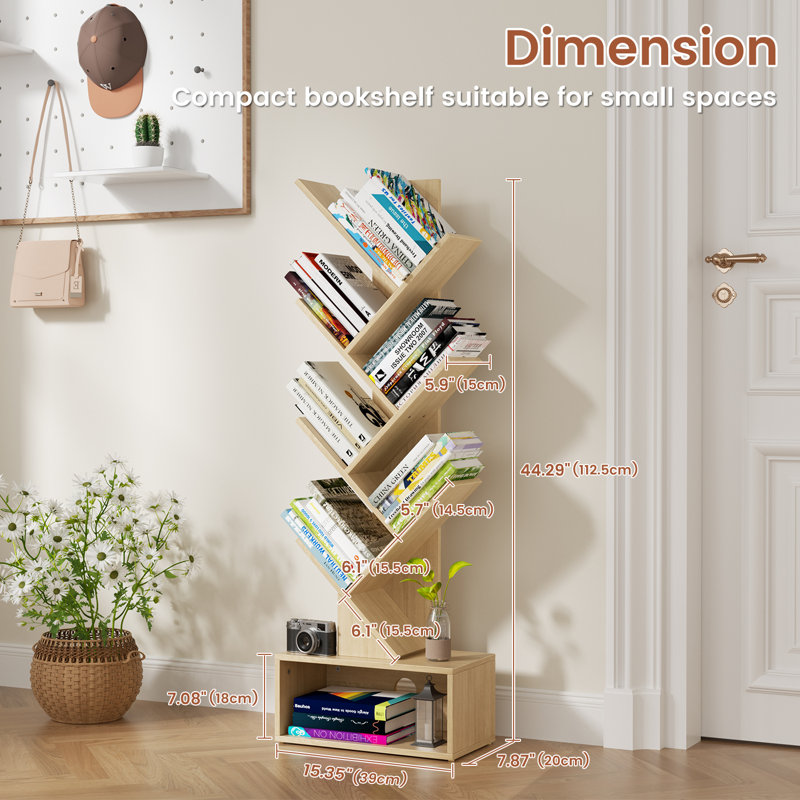 6 Tier Geometric Storage Bookcase, Natural Wood