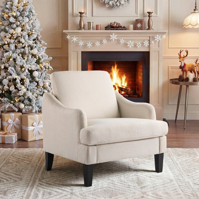  Ebern Designs 30.71"W Small Space Reading Chair Mid Century Curved Arm Linen Accent Chair