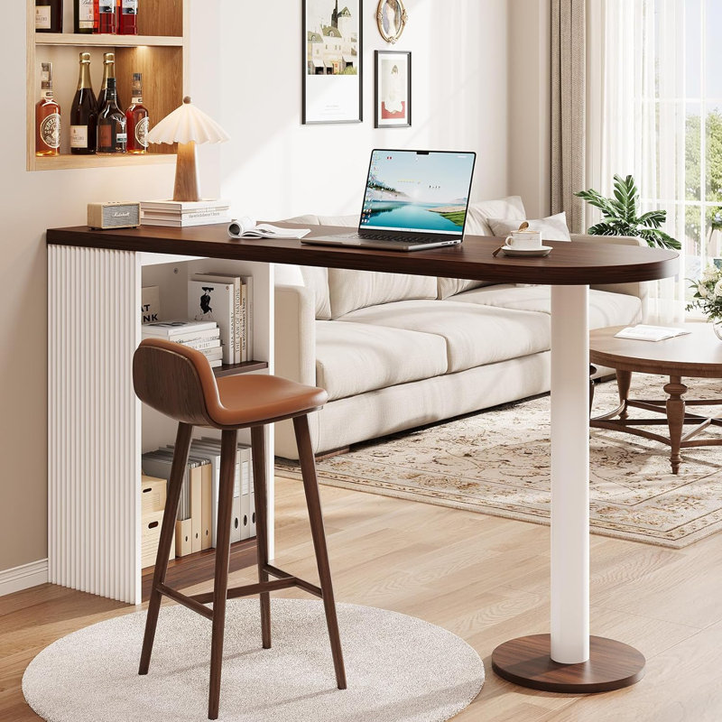  Bar Height Table, 55" Modern Kitchen Bar Table With Open Storage Shelf, Counter Height Dining Table For Kitchen, Breakfast Nook, Dining Room