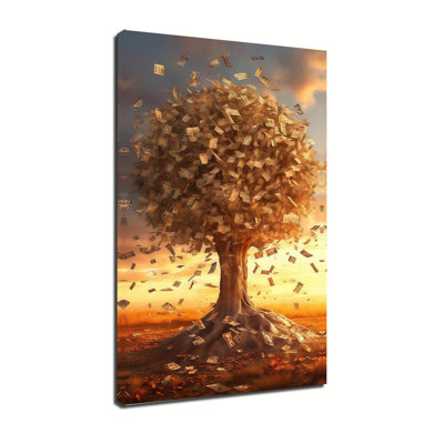 Money tree with falling cash painting poster