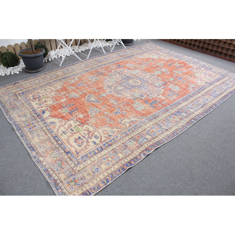 Tapis turc Oushak rétro rouge vif parfait pour les espaces de bureau ou de salon