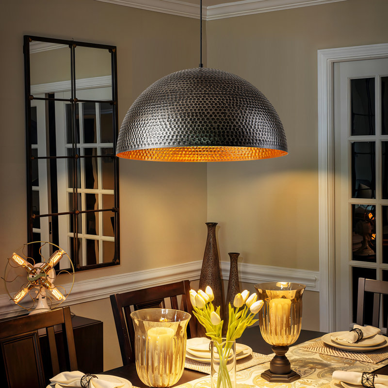 Lodi 1-Light Dome Single Pendant, Pewter, 8.27'' H x 15.75'' W x 15.75'' D