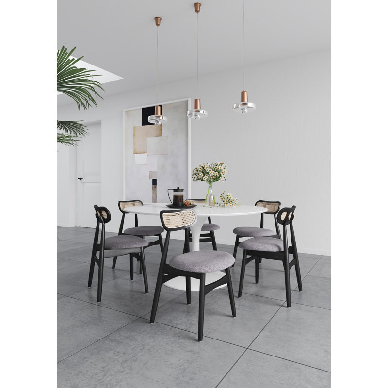 Oliver Black and Cane Solid Wood Dining Chairs, Set of 2