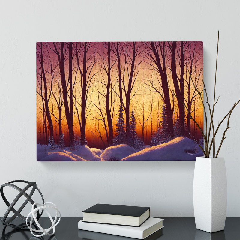 Winter Forest Sunset Art - Wrapped Canvas, 40cm H x 60cm W x 3cm D
