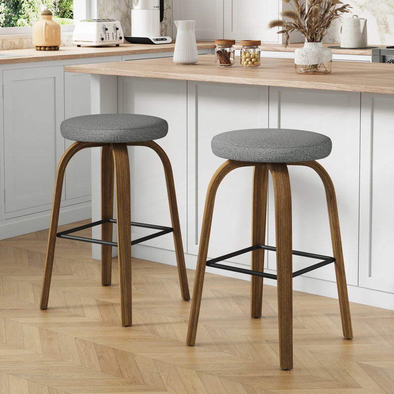 Swivel Upholstered Counter Stool, Gris / Brun, 29.72