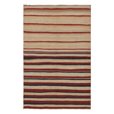 Vintage Kilim In Red And Beige Geometric Stripes - Rug & Kilim