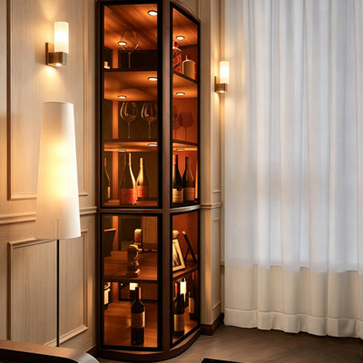 Armoire à vin de style Mid-Century brun en verre, présentoir mural autoportant pour le salon, armoire de rangement pour figurines et objets de collection
