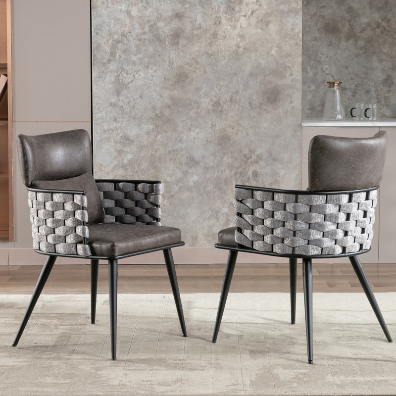 Jonn Upholstered Back Arm Chair, Black Gray