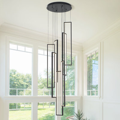 Birkner 7-Light Modern Chandelier Long Large Pendant for High Ceiling Hallway Staircase with Remote
