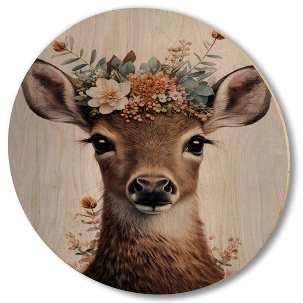 Redwood Rover Cute Baby Deer With Floral Crown II On Wood Print | Wayfair