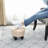Round Footrest Ottoman Stool With Linen Upholstered-1197969534