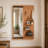Wall Mounted Full Length Mirror with Sliding Storage and Hooks Solid Wood Frame