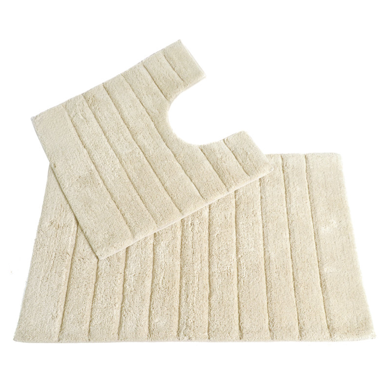 Linear Ribbed Two Piece Bath Mat Set, Cream