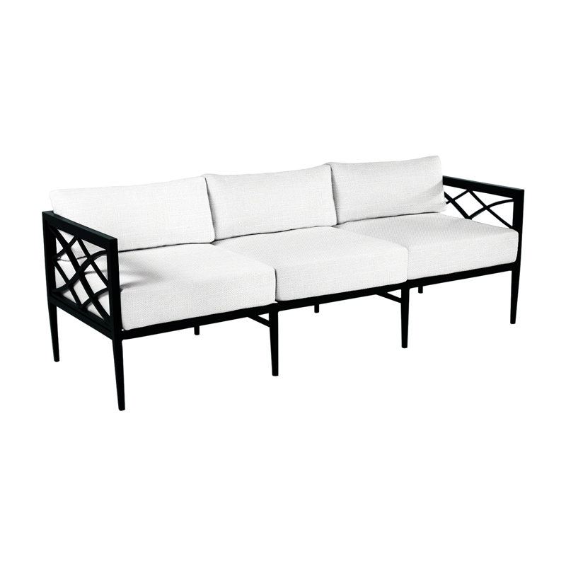 Elegante 82.5" Wide Outdoor Patio Sofa with Cushions, Midnight, Verona Silver Sunbrella®, Welt