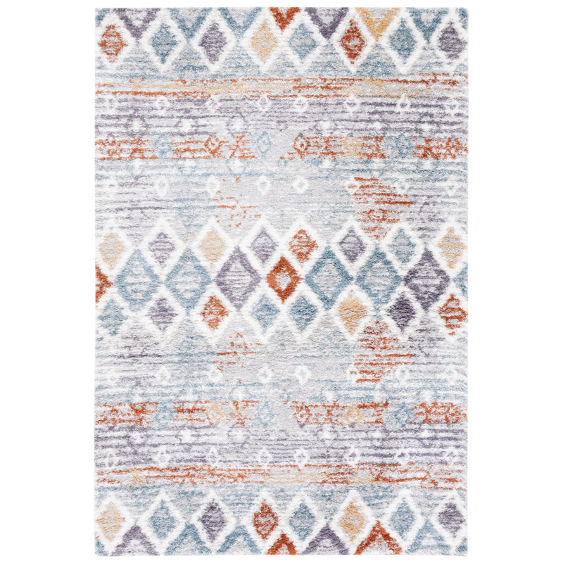 Tapis bleu rouille / ivoire Evangelyn, Rectangle 5 pi 5 po x 7 pi 7 po