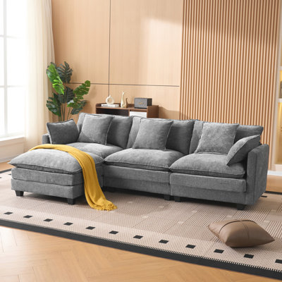 3 - Seat Gray Sectional Couch With Storage And Module, L Shaped, Soft Chenille For Binge Watching , Fabric, Shaped Design, Suitable Family Movie Nights In Apartment