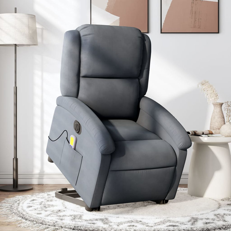 Fauteuil inclinable de massage Ebern Designs, Velours gris, Poussoir électrique