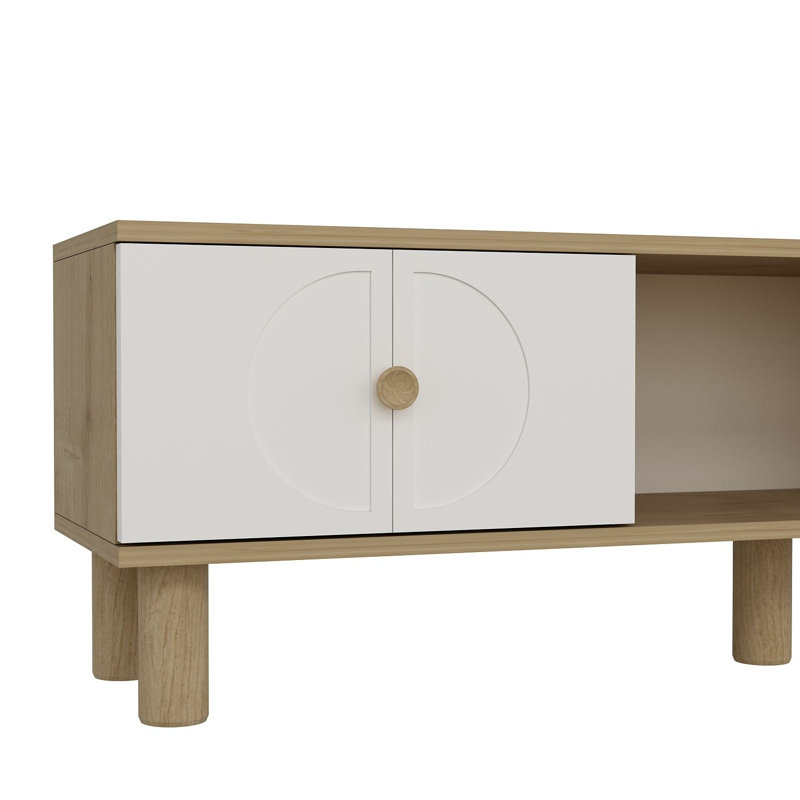 Meuble télé Catena en chêne saphir et blanc de 59,1 po x 15,9 po x 11,6 po Catena | 100% panneau de particules enduit de mélamine, 0,7 po d'épaisseur | Conception à fixation murale | Style scandinave pour des salons élégants et des espaces de dive