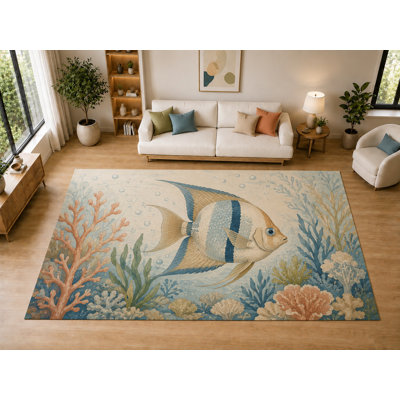 Tapis d'intérieur ultra-léger « Poissons corail » (198 x 300 cm), motif de poissons coralliens, idéal pour le salon, la chambre à coucher, la salle à manger, le bureau ou la salle familiale. Doux et à poils courts, avec un envers antidérapant en silicone. Couleur : bleu.
