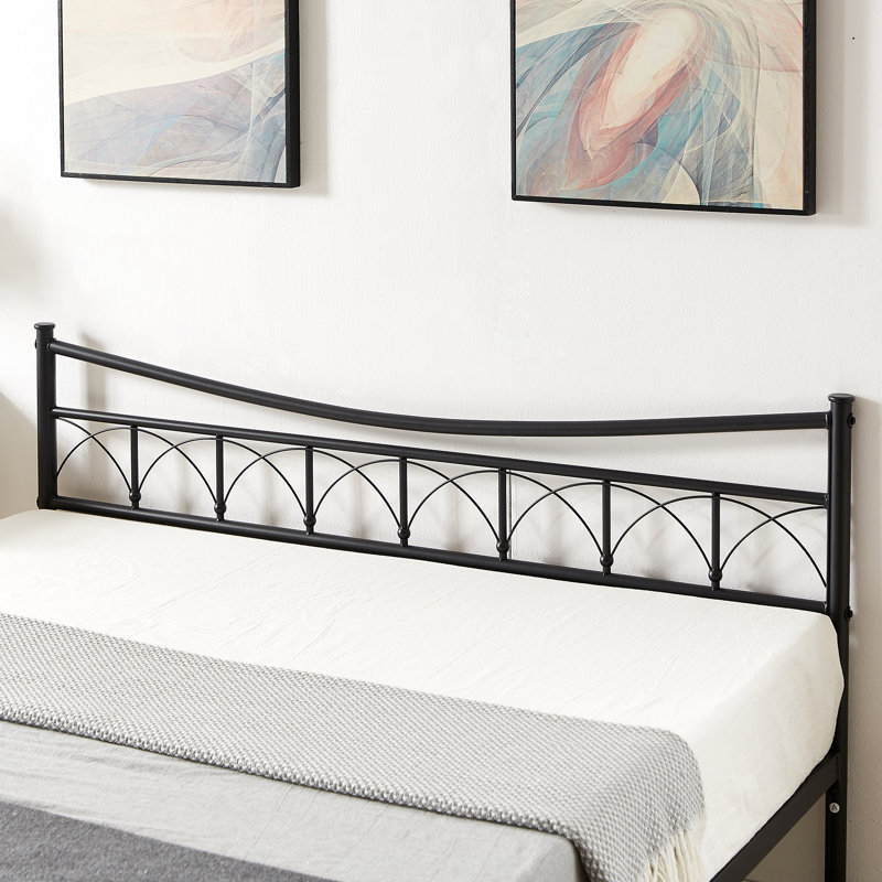 YT Black Metal Bed Frame with Unique Patterned Headboard and Footboard, Double (4'6)