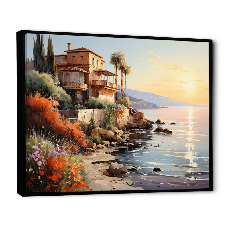 Espagne, coucher de soleil, Coastilne, reproduction sur toile, H 30 po x l 40 po x P 1,5 po, Cadre flottant noir