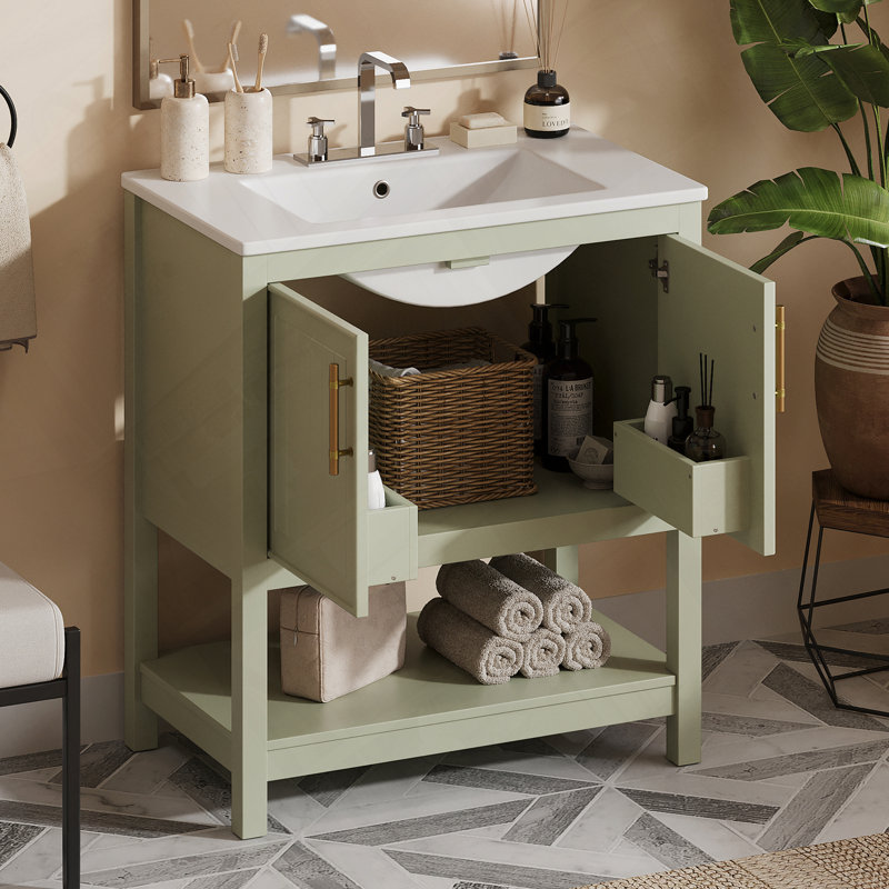 Meuble-lavabo avec lavabo en céramique, Vert