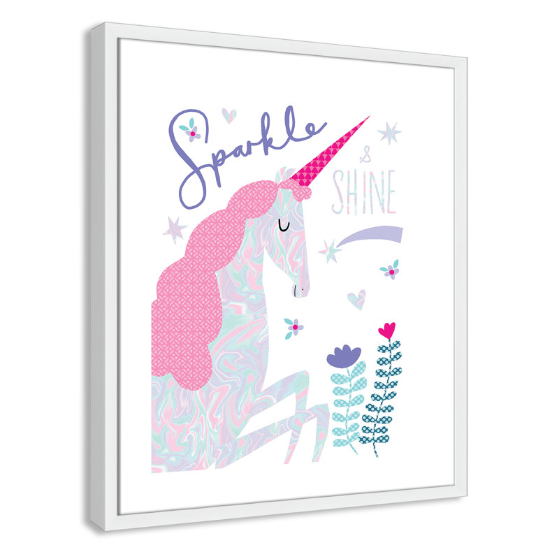 «Sparkle Unicorn», art encadré, H 10 po x l 8 po x P 0,63 po, Cadre blanc
