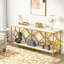 Canapé extra long de 70,9 po, console industrielle étroite derrière le canapé avec structure en métal à motif de losanges, rangement ouvert à 2 niveaux pour le vestibule, salon, blanc et or