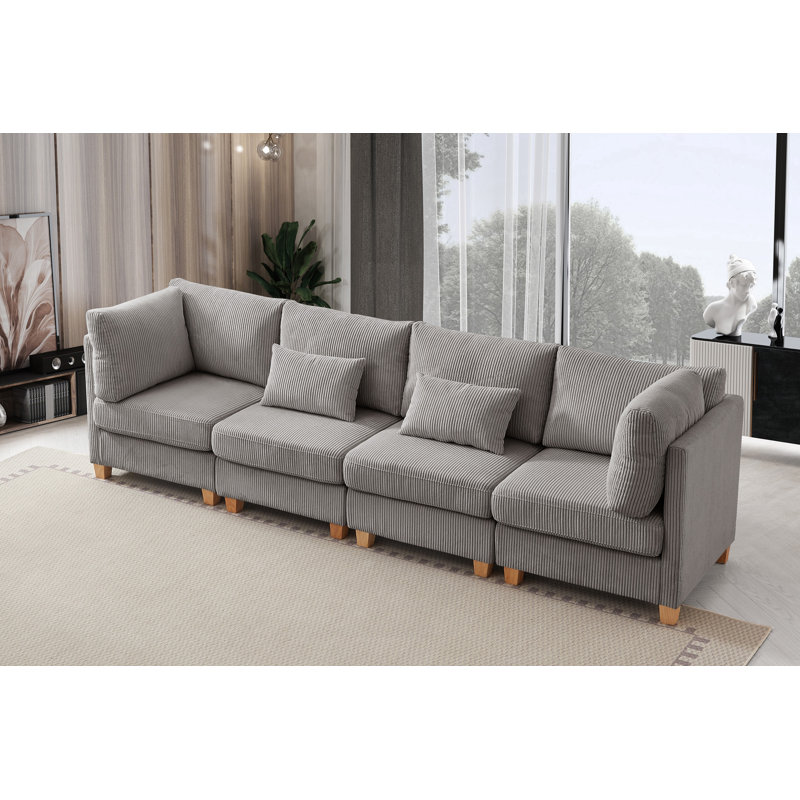 Canapé modulaire rembourré en velours côtelé, Velours côtelé gris pâle