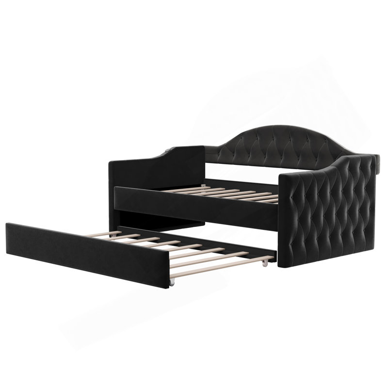 Lit de jour simple rembourré capitonné avec couchette, canapé-lit en velours avec ports USB et ports de charge de type C, aucun sommier nécessaire