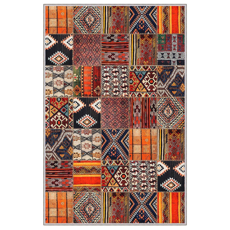 Tapis en polyester tissé à la machine Chancey orange / brun / rouge, Tapis de couloir 3 pi 3 po x 9 pi 10 po