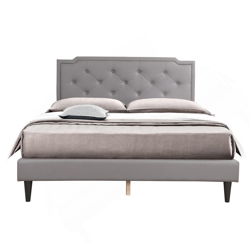 Charmant lit double dans des tons doux, Lit double, Gris clair