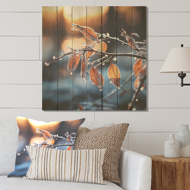 Frosted Leaves Winter Serenade II - Fruits On Wood Print, 15" H x 15" W