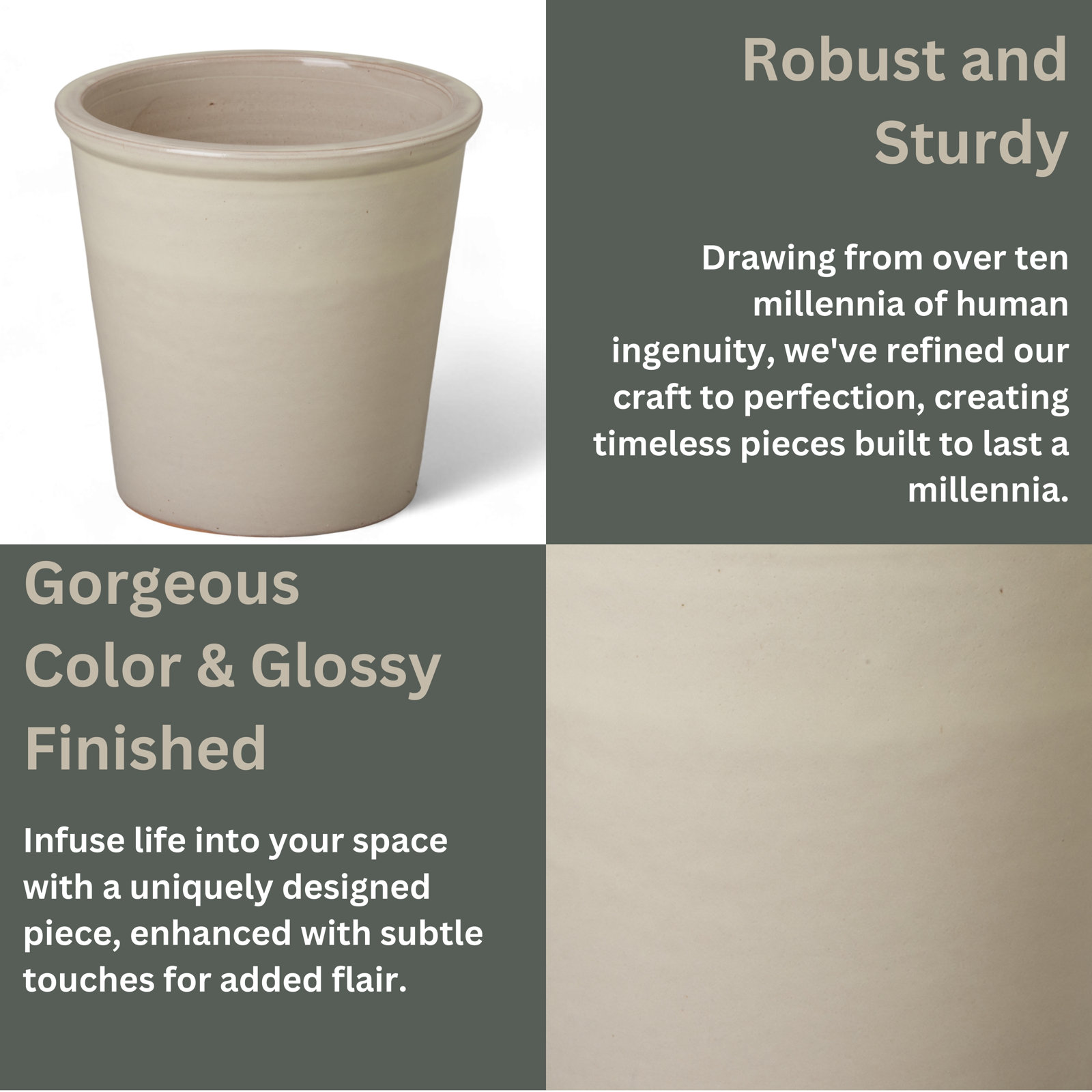 Ceramic Pot Planter, 10'' H x 15'' W x 15'' D