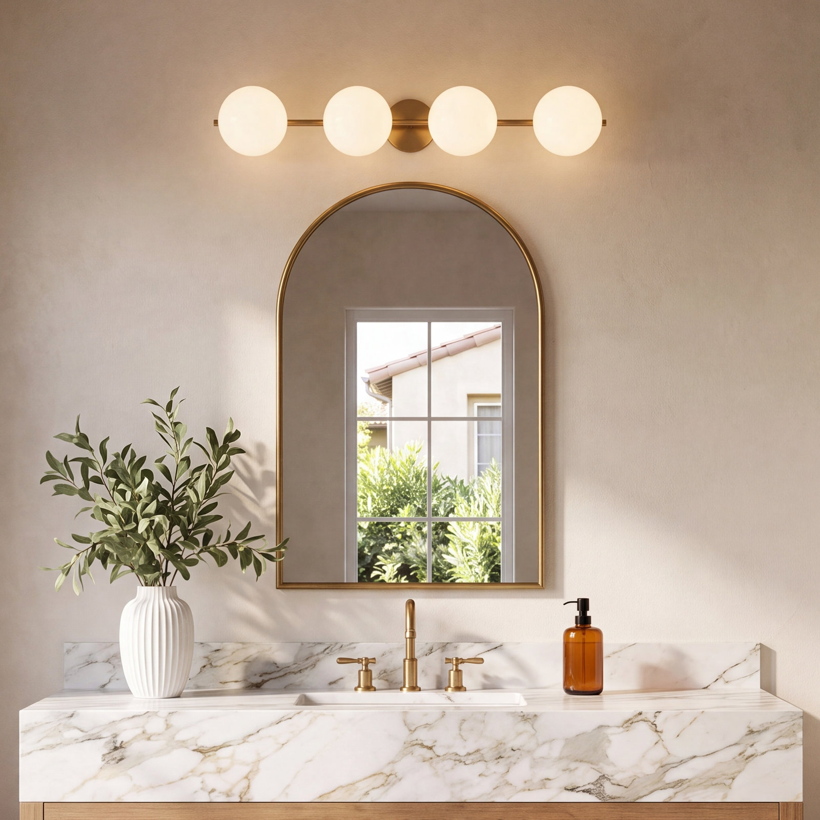 Vibi 4-Light Dimmable Vanity Light, Burnished Brass