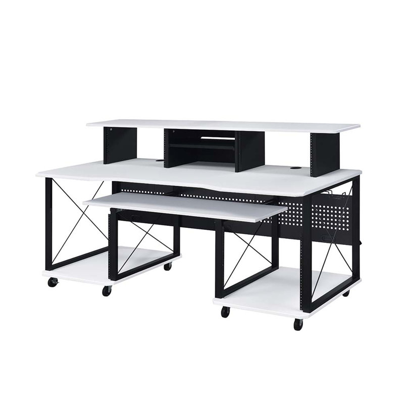 Mehraan 71.6'' W Rectangular Music Desk w/ Keyboard Tray, Cord Management, White/Black