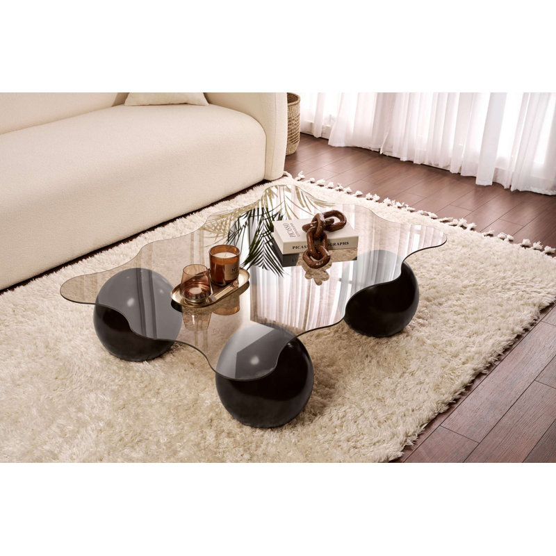 Modern Abstract Coffee Table, Black & Bronze, 47.2 x 11.8 x 31.5 inches | 100% Tempered Glass Top (0.24 inches Thick) with Polyurethane Casting Legs | Stylish Design for Contemporary Living Rooms & Offices