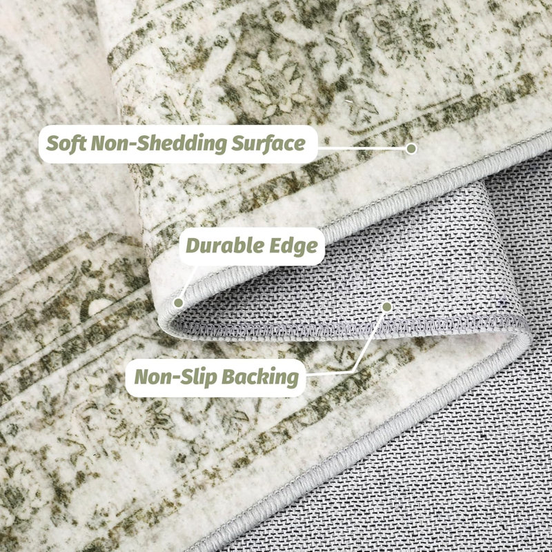 Area Rugs Washable, Soft Vintage Large Bedroom Rugs, Boho Farmhouse Low Pile Non-Slip Indoor Throw Carpet Rugs for Living Room Dining Room