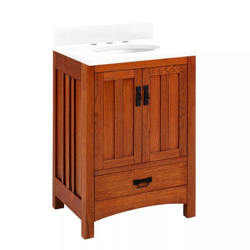 24" Maybeck Vanity - Tinted Oak With Undermount Sink, Feathered White Quartz, 8" Widespread