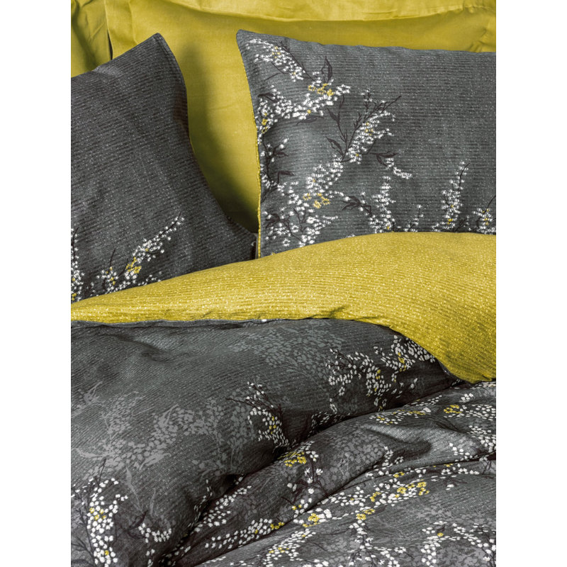 Luxurious Satin Super King Quilt Cover Set, 100% Cotton Satin, 102.4 x 86.6 inches | 210 Thread Count, Reactive Printing, Machine Washable | Includes 2 Pillowcases (23.6 x 23.6 inches) | Elegant Green & Anthracite Design