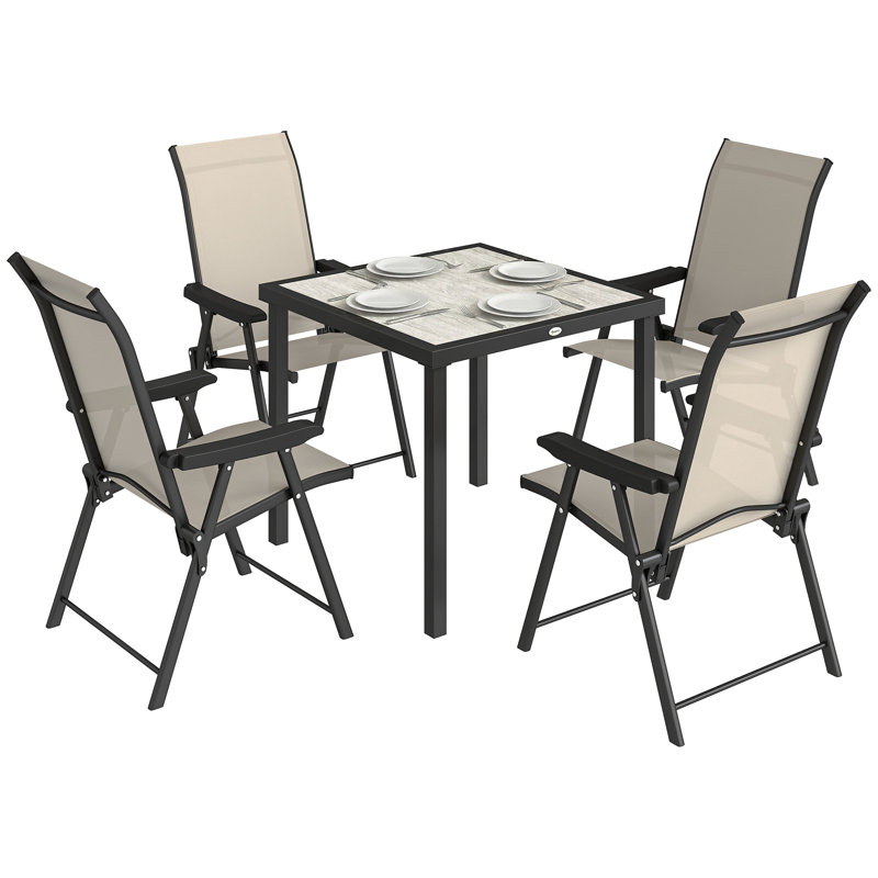 4 - Person Patio Dining Set with Square Table, Black/Beige